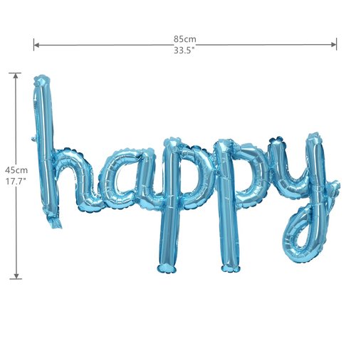 Happy Birthday Balloons Banner 16 Inch Hanging Birthday Balloons 3D Silver Foil Cursive Script Letter Balloons for Kids and Adults Birthday Party Decorations Supplies (Blue)