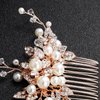 Sppry Bridal Hair Comb - Bendable Pearl Crystal Hair Accessory for Women at Wedding, Rose Gold