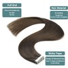 GEELOOK Tape in Hair Extensions Human Hair 14 inch Skin Weft Tape in Straight Thick Natural Hair Extensions with 12 Pieces Replacement Tape 20pcs 50g Chocolate Brown #4