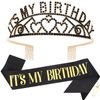 BAHABY It's My Birthday Sash & Rhinestone Birthday Tiara Set Birthday Sash and Crowns for Women Happy Birthday Decorations- Black
