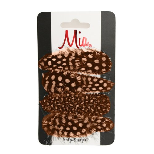 Mia Snip Snaps, Metal Contour Clips Hair Clips Hair Barrettes, Hair Accessory with Beautiful Feathers for Women, Teens, Girls - Brown 4pcs