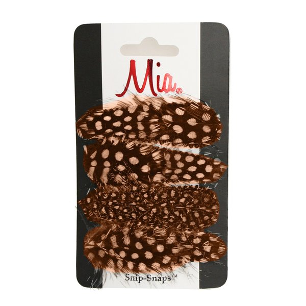 Mia Snip Snaps, Metal Contour Clips Hair Clips Hair Barrettes, Hair Accessory with Beautiful Feathers for Women, Teens, Girls - Brown 4pcs
