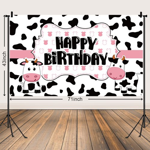 Cow Birthday Party Supplies Funny Cow Party Decorations Backdrop Cow Themed Birthday Banner Happy Birthday Photography Background for Farm Birthday Party Farm Animal Theme Party Favors, 71 x 43 Inch