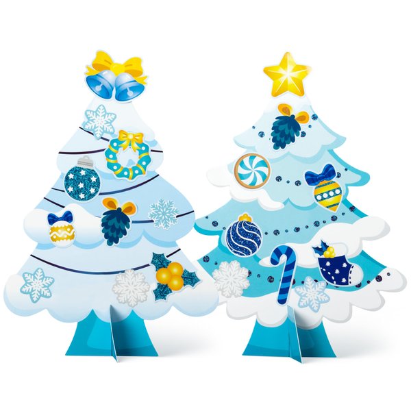 WATINC 30Pcs Blue Christmas Tree Craft Kit for Kids, Make Your Own Christmas Tree Craft Art for Party Favors Decoration, DIY Xmas Supplies Home School Classroom Fun Activity Art Project