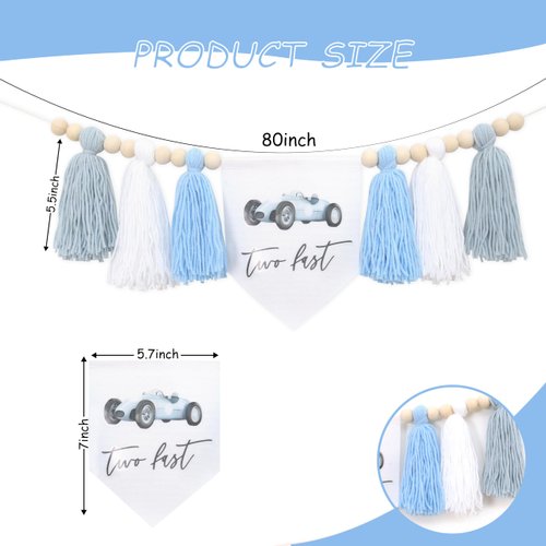 Two Fast 2nd Birthday High Chair Banner，Race Car High Chair Banner Decorations，Retro Race Car Birthday Banner，Racing Theme 2nd Birthday Party Supplies，Racing Second Birthday Party Decorations