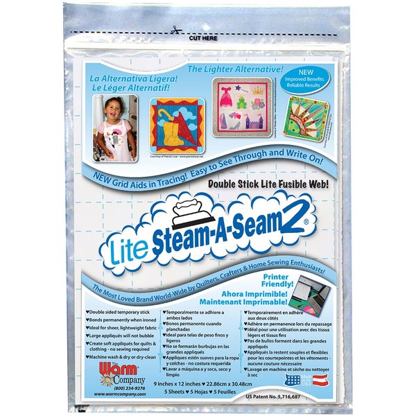 Warm Company Steam-A-Seam 5417 Lite 2 Double Stick Fusible Web 9"X12" Sheets 5/Pkg