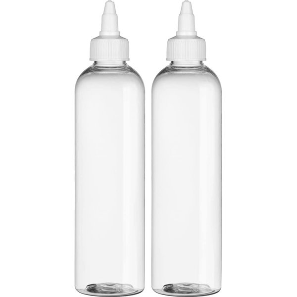 BRIGHTFROM Twist Top Applicator Bottles, 8 OZ Crystal Clear, Squeeze Empty Plastic Bottles, BPA-Free, PET, Refillable, Open/Close Nozzle - Multi Purpose (Pack of 2)