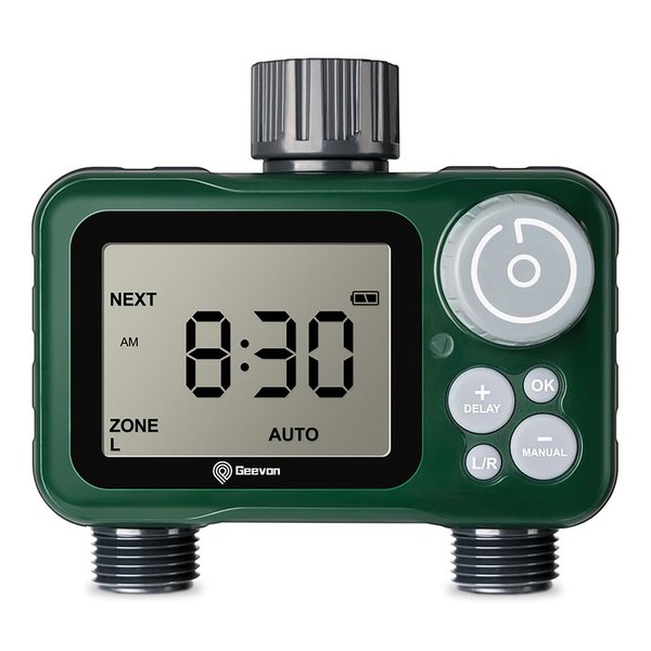 Geevon Sprinkler Timer with Brass Inlet Metal Thread,Programmable Water Timer with Rain Delay,Smart Hose Faucet Timer for Garden,RV Water Tank Filling, Lawn Sprinkler and Nozzle Sprayer, 2 Zones