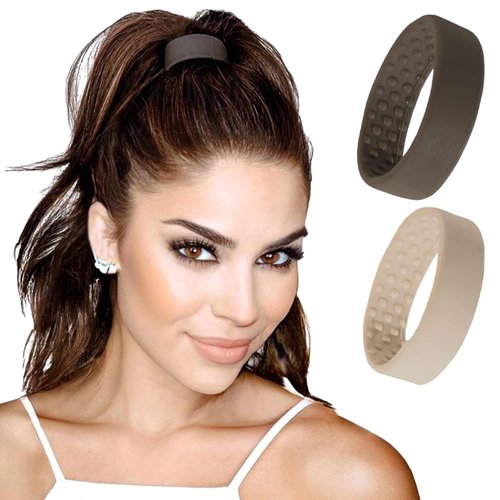2pc Medium PONY-O for Fine to Normal Hair - Patented Bendable Hair Tie Ponytail Holders - Light Brown & Dark Blonde