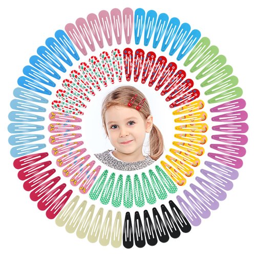 100Pcs Snap Hair Clips, Sublaga 2 Inch Bend Hair Clips, Metal Barrettes in 15 Assorted Color, No Slip Cute Solid Candy Color Hair Accessories for Girls, Women, Kids Teens or Toddlers (100pcs colorful)