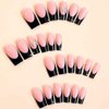 Foccna Square Press on Nails Long French, Pink Fake Nails Acrylic Black False Nails,Crystal Artificial Nails for Women and Girls, 24pcs (Nails 2)