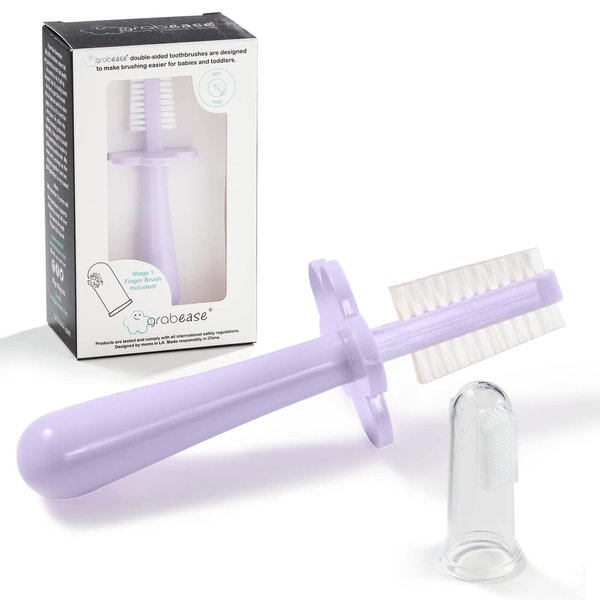 grabease Infant Baby Toddler Toothbrush Double Sided Baby Finger Toothbrush, BPA-Free & Phthalate-Free for Baby & Toddler, 1 Pack, Lavender