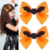 Halloween Hair Bow Bat Hair Clips, 2PCS Glitter Bat Wing Hair Bow Clip Handmade Grosgrain Ribbon Bow Hairpin Halloween Hair Accessory for Kids Girls Teens Women Trick or Treat Deco, Orange