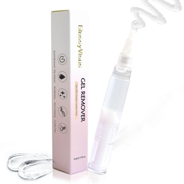 GlossyVisus Gel Remover for Lash Extensions, 1 PC Glue Lash Clusters Gel Removal Pen, Low Irritation for Sensitive Skin Lash Extension Remover Individual Lashes Glue Remover