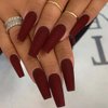 ANDGING Matte Red Press on Nails Long Coffin Fake Nails for Women Girls Glue on Nails Acrylic Square False Nails Full Cover Manicure Press on Nail Reusable Gel Stick on Nails for Wedding 24Pcs A-1