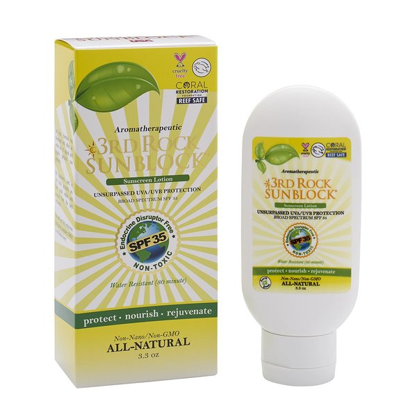 3rd Rock Essentials | 3rd Rock Sunblock SunScreen Lotion SPF 35 | All Natural Organic Zinc Aromatherapeutic Sunscreen for Sun Protection | All Natural Personal Care (3.3 oz | 3 Pack)