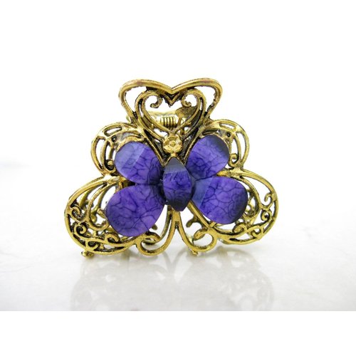 Medium butterfly flower jeweled antique bronze hair claw clip (Primary color: Red)