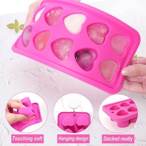 Heart Shaped Silicone Pink Ice Cube Trays, For DIY love Heart Ice Cubes, Chocolate, Candy, Easy Release Heart Ice Cube Mold for Cocktails,Whiskey, Drinks, BPA Free and Dishwasher Safe(2pcs, Pink)