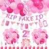 21st Birthday Decorations for Her, Pink Champagne Wine Bottle 21st Birthday Party Decoration for Women, RIP Fake ID Banner, Cake Topper, Pink Balloons Garland for Girls 21st Birthday Party Supplies