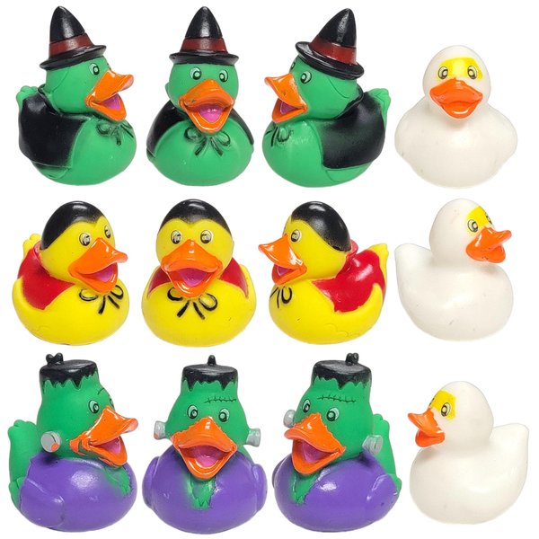 Cool Halloween Monsters - Rubber Ducks (2") Standard Size. (12 Pack) Cute Witch, Ghost Duck Bath Tub Pool Toys. (Halloween Monster Rubber Duckies)