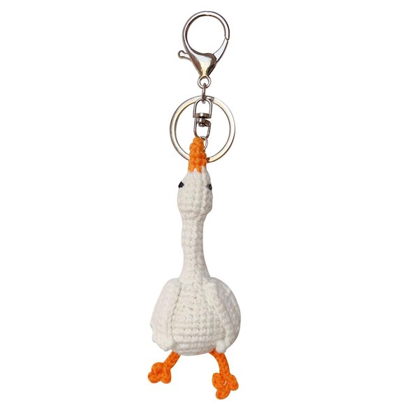 ZIUGLIKAL Hand Crocheted White Goose Keychain Car Key Backpack Charm Key Ring Gift Couple's Model Birthday Halloween Gift (white goose)