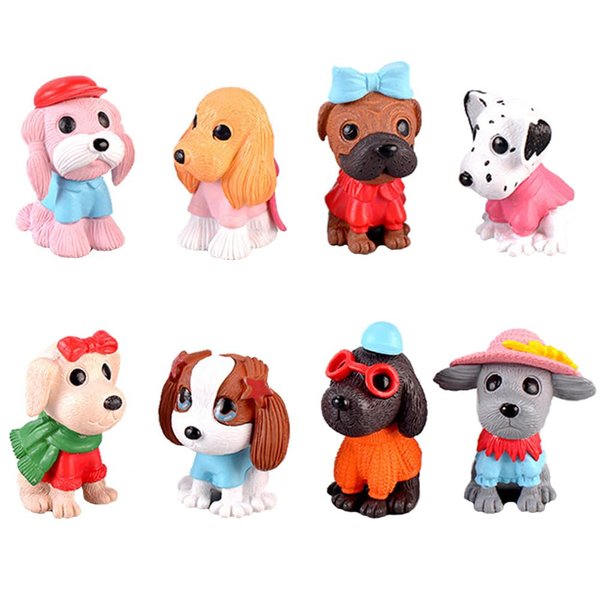 Deqian 8pcs Cartoon Dog Figures for Kids, Puppy Dog Cake Topper Fairy Garden Miniature Figurines Collection Playset for Christmas Birthday Gift Desk Decorations