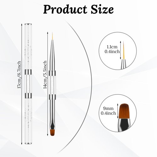 Thinp 2 Pcs Double Ended Nail Art Brushes,Builder Gel Brush Nail Liner Brush UV Hard Gel Brush Nail Drawing Brushes French Tip Brush Rhinestone Handle Nail Brush for Nail Art Design, White