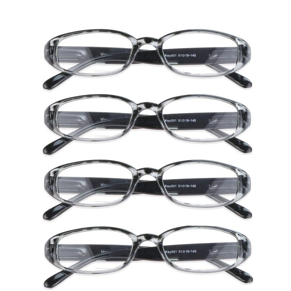 VisionGlobal 4 Pairs Reading Glasses with Spring Hinge, Blue Light Blocking Glasses for Women/Men (Black,+4.00 Magnification)