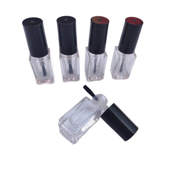 Ebonee 5ml Transparent Empty DIY Nail Polish Bottles Containers for Nail Art Sample, Clear Glass Square Refillable Nail Polish Bottles with Cap and Soft Brush (5 Pack)