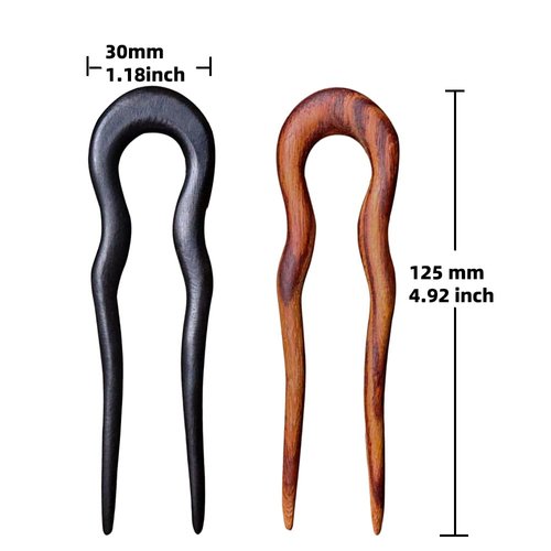 CHOISBEING Wooden Hair Forks U Shape Hair Stick for Long Hair Handmade French Hairpin Wood Vintage Two Prong Hair Clip for Women Hair Accessories (2pack wave wooden hair stick)