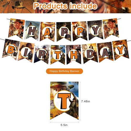 32 Pcs Jones Theme Birthday Party Decorations,Party Supply Set for Kids with 1 Happy Birthday Banner Garland , 13 Cupcake Toppers,18 Balloons for Party Decorations