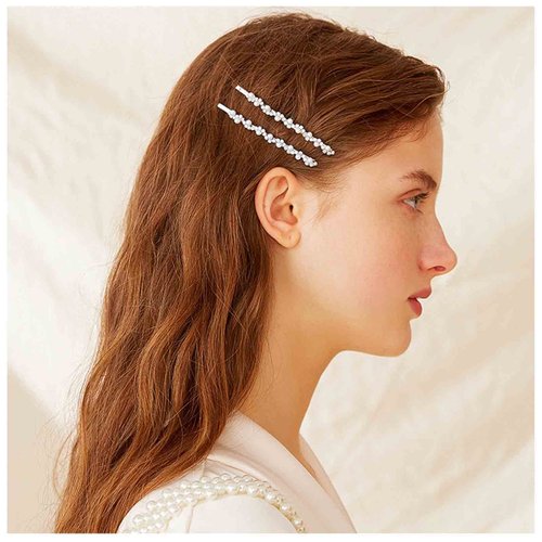 Yheakne Vintage Crystal Hair Clip Pin Silver Pearl Rhinestone Hair Pins Clip Bridal Hair Barrette Hairpin Shine Crystal Wedding Headpieces Decorative Bobby Pins Bride Pearl Cz Headwear Metal Head Clip Wedding Hair Accessories for Women and Girls 2Pcs