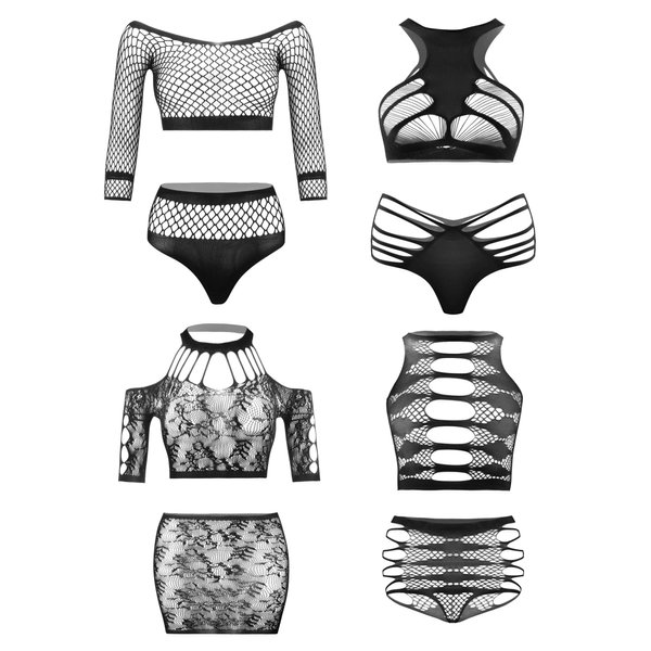 MissAvid Womens Lingerie Set Lace Fishnet Bodysuit Sexy Babydoll 4 Pack