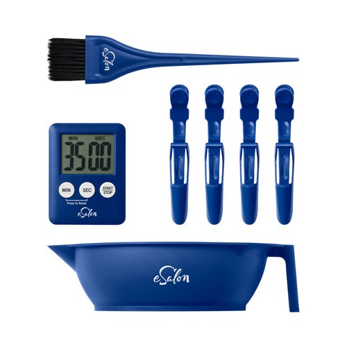 eSalon Professional Hair Color Tool Kit, 7 Pieces, Mixing Bowl, Application Brush, Sectioning Clips, Timer