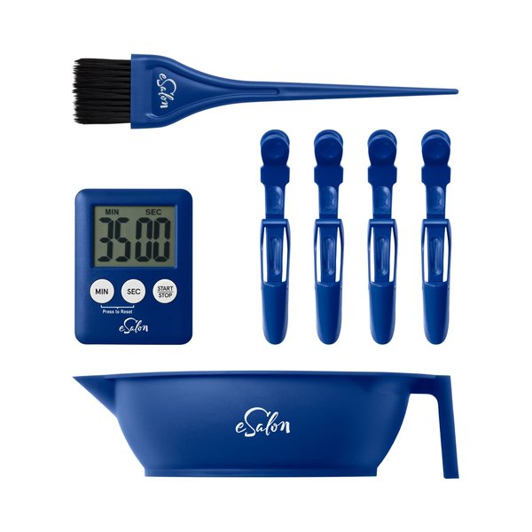 eSalon Professional Hair Color Tool Kit, 7 Pieces, Mixing Bowl, Application Brush, Sectioning Clips, Timer