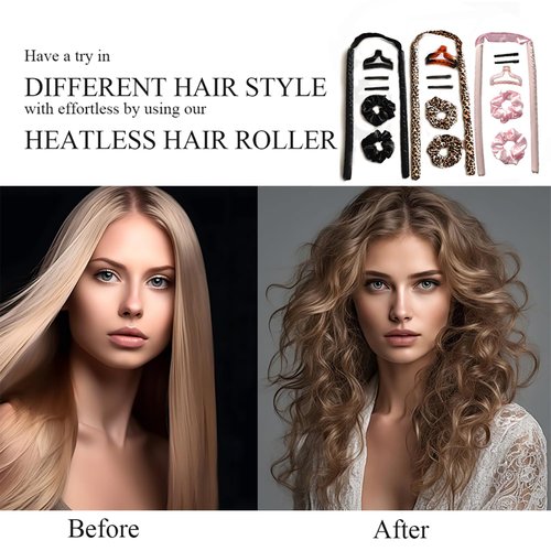 Hair Rollers, Heatless Hair Curlers for Long and Medium Hair, Silk Curls Headband, Satin Curling Rod Headband,No Heat Rollers to Sleep in Overnight (Black)