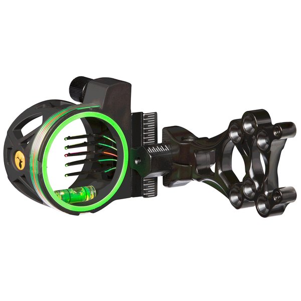 Trophy Ridge Volt 5 Pin Archery Bow Ambidextrous Sight - 5 Ultra-Bright Horizontal .019 Fiber Optic Pins, Bubble Level, Green Hood Accent for Quicker Sight Acquisition, Fiber Wrapped Pin Guard