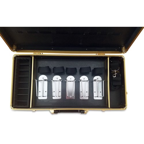 Common Wealth Barber Stylist Lock Attache Carrying Portable Travel Case Black With Gold Trim Organizer For Clippers Trimmers Shears Scissors Combs Blades Styling Tools Display Storage System