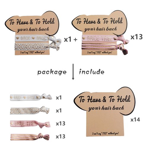 Bachelorette Party Favors, 14 Pack to Have to Hold Your Hair Back Card, 28 Hair Ties Party Supplies, Bride and Bridesmaids Hair Accessories for Bridal Shower Wedding(14Pack Pink White 2Hair Ties)