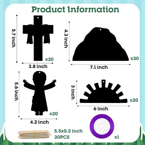 WATINC 80pcs Christian Easter Scratch Cards Ornaments, Cross Jesus Scene Magic Color Crafts Art Kit for Kids, Easter Resurrection Religious Sunday School Classroom Supplies Decorations