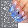 Spring Flower Nail Stickers, 4 Sheets 5D Hibiscus Nail Art Stickers Decals Embossed White Pink Elegant Floral Petal Wavy Line Strip Tropical Leaf Nail Supplies for Women Spring Nail Design Decoration