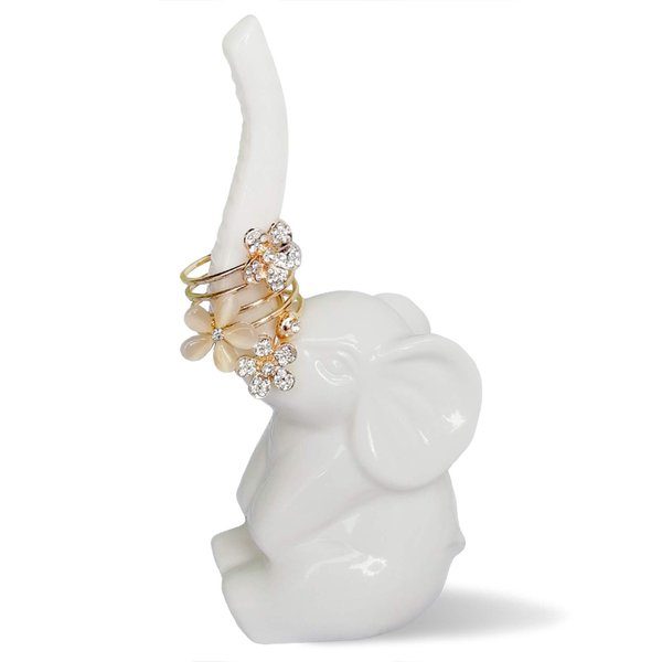 HOME SMILE Elephant Ring Holder for Jewelry,Engagement Wedding Ring Display Holder Stand Trinket Trays (Litltle White)