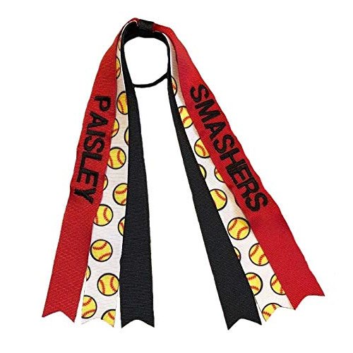 Custom Embroidered Softball Hair Bow Streamers