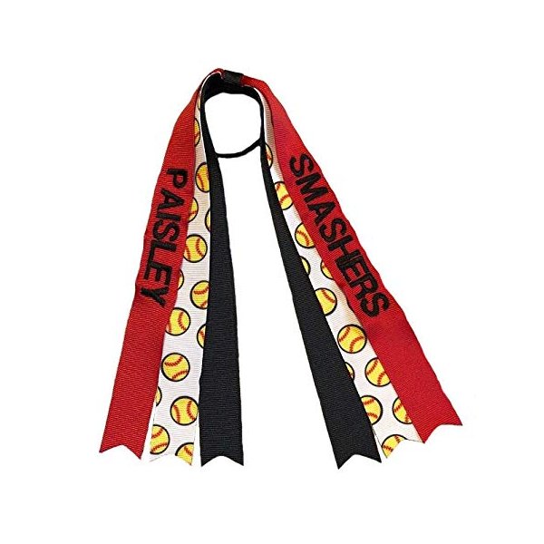 Custom Embroidered Softball Hair Bow Streamers