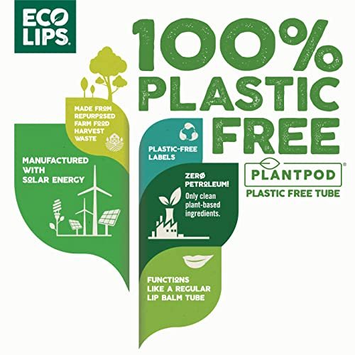 Vegan Lip Balm Sweet Mint by Eco Lips flavor 3 Pack Natural Bee Free with Candelilla Wax, Organic Cocoa Butter, & Coconut Oil Lip Care. 100% Plastic-Free Plant Pod Packaging - Made in USA