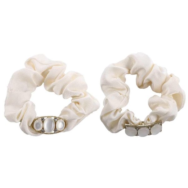 Satin Hair Scrunchies with Crystal Moonstone Decor for Women Girl, Elegant Hair Ties Elastic Birthday Gift