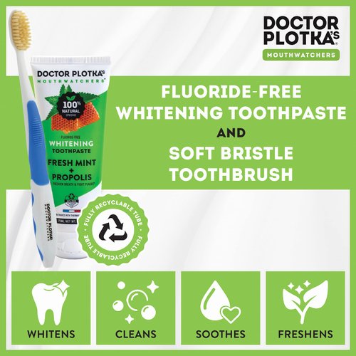 MOUTHWATCHERS Dr Plotkas Extra Soft Flossing Toothbrushes and Whitening Toothpaste Manual Soft Toothbrushes for Adults | Natural Toothpaste | Pack of 4 Toothbrushes and 2 Toothpastes, Colors May Vary