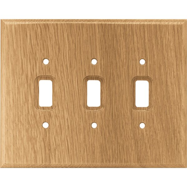 Brainerd 126430 Wood Square Triple Toggle Switch Wall Plate / Switch Plate / Cover, Medium Oak