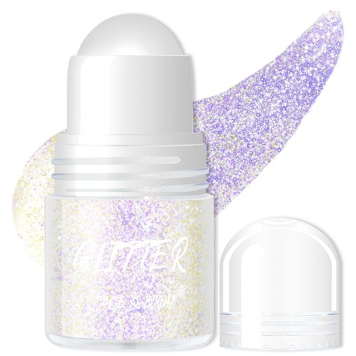 Wugbc Body Glitter Gel, Roll-on Face Glitter Neon Rave Hair Accessories, Holographic Makeup Festival Mermaid Shimmer Sequins Gift for Women Halloween Christmas Singer Concerts Disco Party, Neon Violet