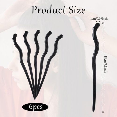 JJUNW 6 PCS Wooden Hair Bun, Japanese Chinese Hairpin, Elegant Hair Pins, Hair Chopsticks Retro Hair Forks Hanfu Pins Bun Holders for Long Hair Women's Hair Sticks for Women's Decorative Hair